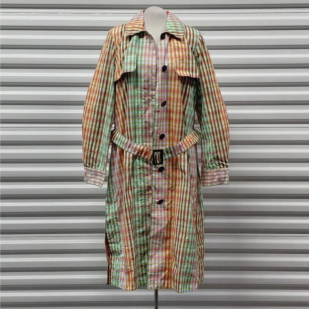 Kate Spade Women Trench Coat Size 6 Plaid Belted Preppy Spring Old Money Luxe